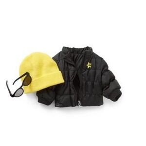 American Girl Truly Me 18-inch Doll Accessories Black Puffer Jacket, Yellow Knit